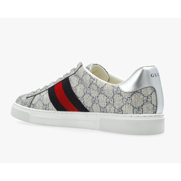Gucci Ace GG Logo Supreme Canvas Beige Blue Silver Low Top Flat Sneaker G 14 15 - Picture 12 of 16